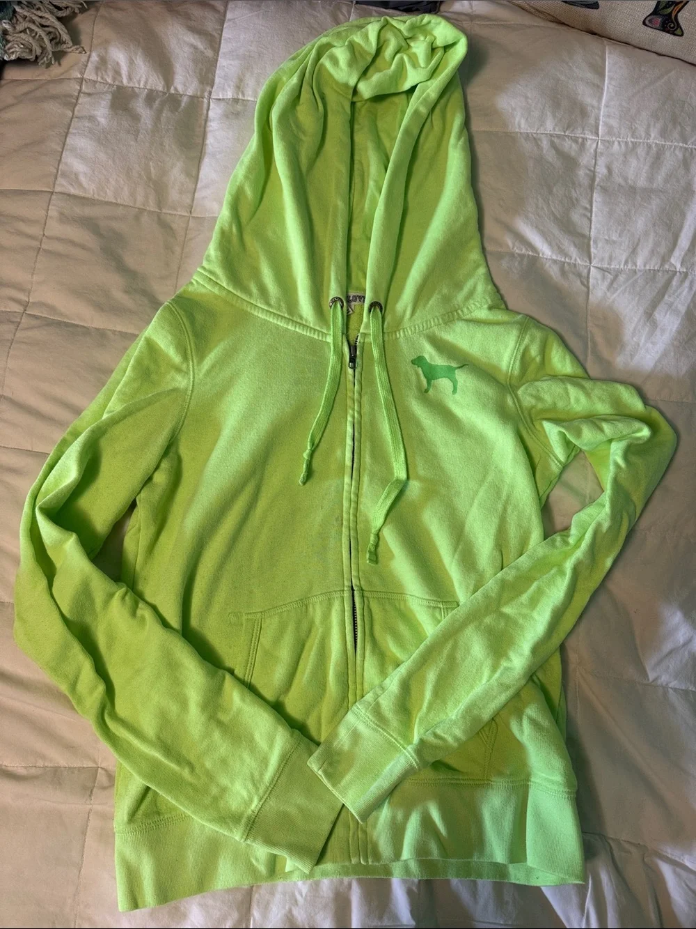 PINK Victoria's Secret Neon Lime Green Lounge Joggers & Zip Sweatshirt